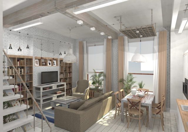 Дизайн-проект гостиной в стиле LOFT